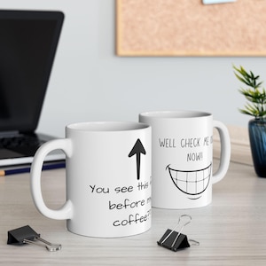 Sprawdź mnie teraz Kubek do kawy, Cytat Fuuny, Ceramiczny kubek Morning Face, Kubek Morning Humor, Pomysł na prezent, Kubek biurowy, Duży uśmiech, Prezent dla kolegi