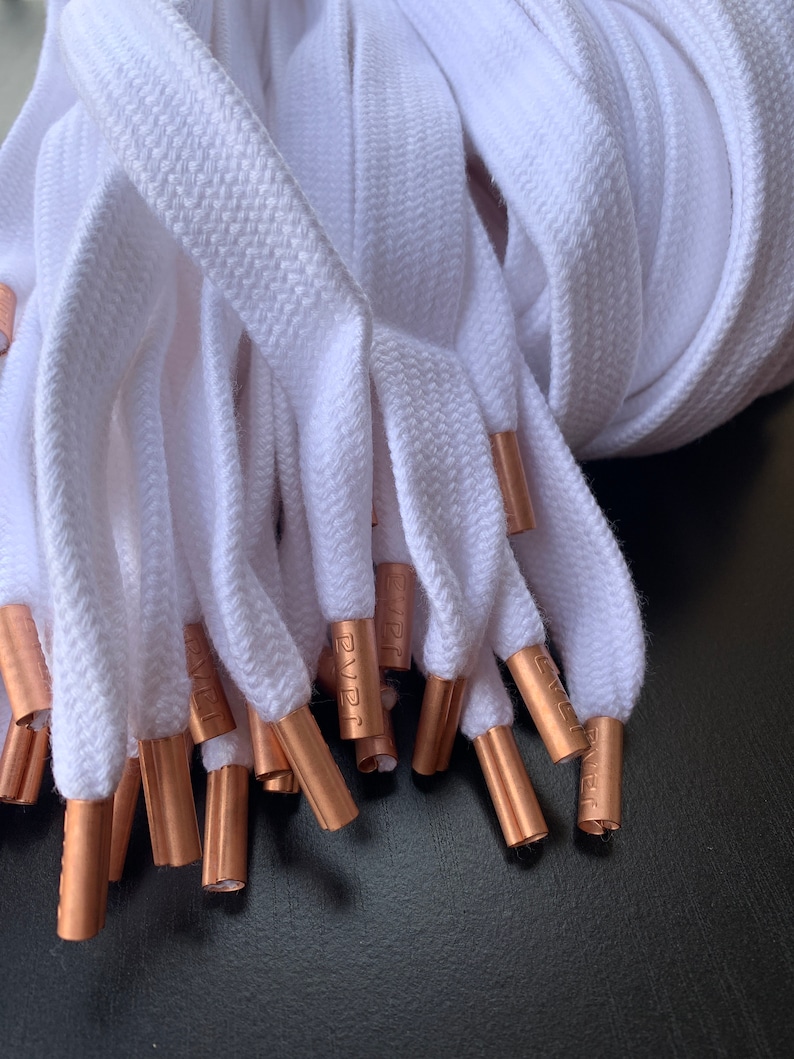 Thick Flat Wide White Shoelaces W/copper Metal Tips Etsy