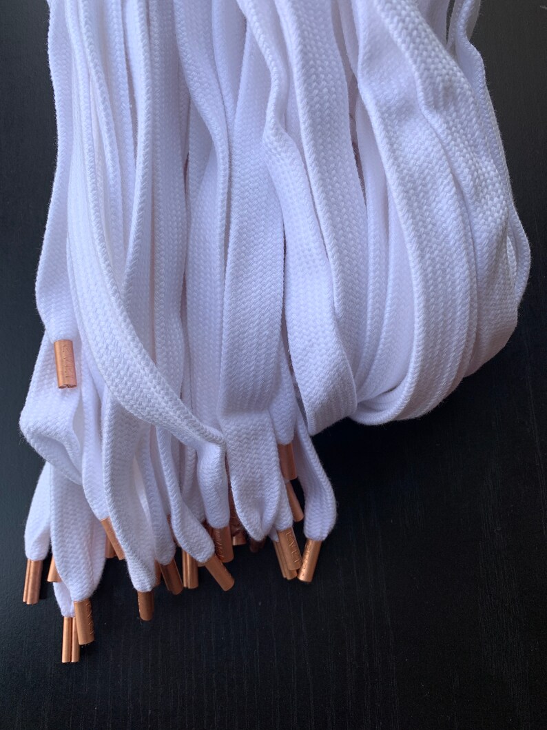 Thick Flat Wide White Shoelaces W/copper Metal Tips Etsy