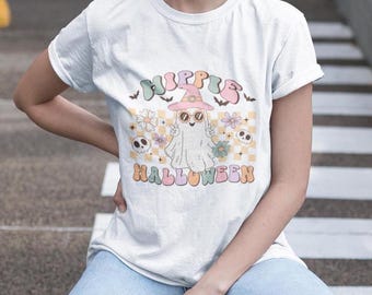 Charming Retro Halloween T-Shirt - Unisex Ghost & Flowers Design