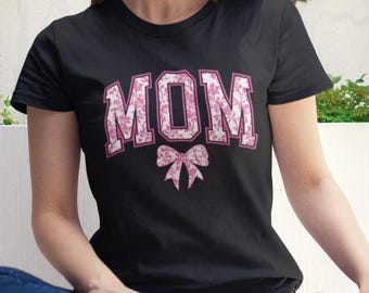Coquette Mom T-Shirt, Floral Bow, Personalized Gildan Tee