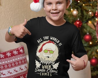 Personalized Kids Christmas Tee - Happy Santa Claus Design