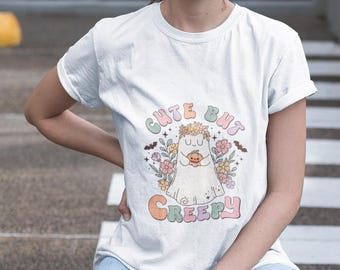 Charming Retro Halloween T-Shirt - Unisex Ghost & Flowers Design