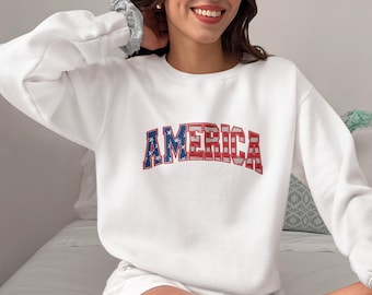 USA Embroidered Crewneck Sweatshirt, Patriotic American Icons