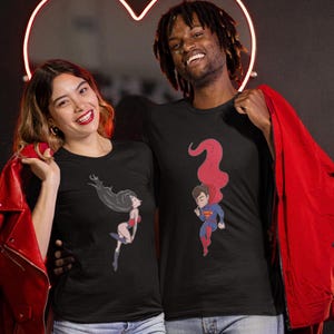 Cartoon couple tshirts,couple gift,personalized gift,superhero gift.