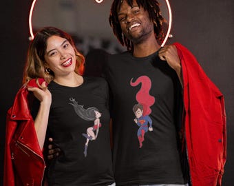 Cartoon Superhero Couple T-shirts, Personalized Gift