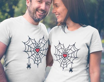 Spiderweb Heart Couple T-Shirt, Valentine's Day Anniversary Gift
