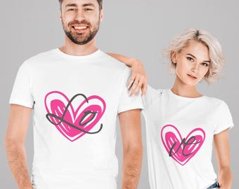Matching Couple Tees, Love Duo Heart Gift for Anniversaries and Valentine's Day.