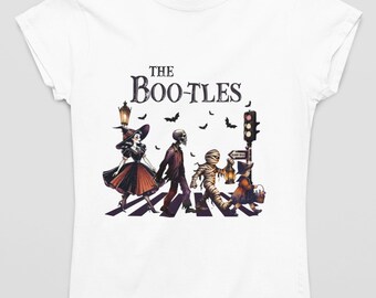 Unisex Halloween Tee: The Boo-tles - Witch, Zombie, Skull & Mummy Fun.