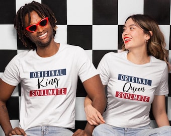 King queen shirts,soul mate tee,valentines gift,husband and wife tshirt.
