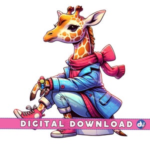 Swanky Giraffe Artwork Digital Download, Printable Art, Cute Animal Illustration, PNG File, Whimsical Decor Art, DTG Sublimation Design