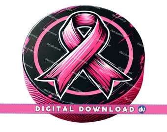 Hockey Puck Pink Ribbon Breast Cancer PNG Digital Download Clipart Printable Art Dtg Dtf Mugs T-Shirts Sublimation Design Print