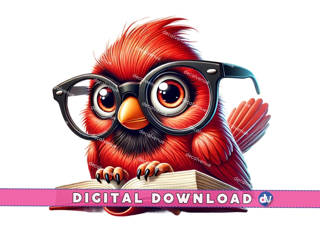 Cardinal Bird With Reading Glasses Open Book PNG Digital Download ...