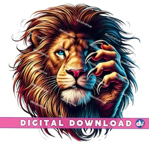 Lion Face Portrait Claws PNG Digital Download Clipart - Printable Art for Dtg Dtf Apparel Mugs T-Shirts Sublimation Design Print