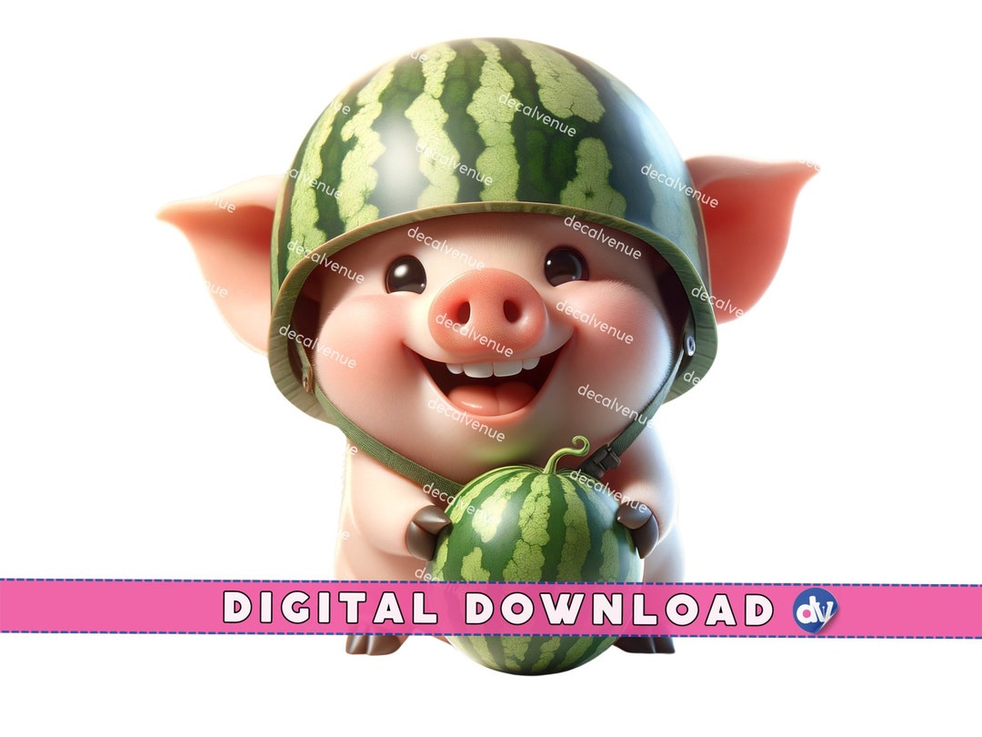 Cute Piglet With Watermelon Helmet, PNG Downloadable Design, Adorable ...