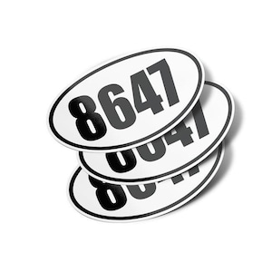 8647 Oval Vinyl Bumper Stickers Decals (3 Pack) - Funny Political Number Code