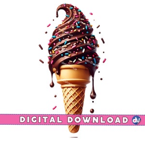 Cono de helado de chocolate con chispas PNG Descarga digital Clipart - Arte imprimible Dtg Dtf Ropa Tazas Camisetas Sublimación Diseño Impresión