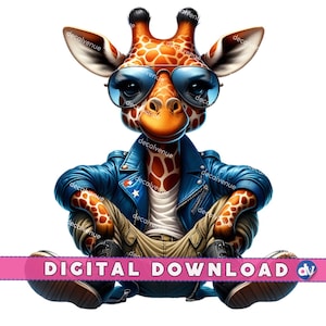 Patriotic Leather Giraffe Aviator Sunglasses PNG Digital Download Clipart Printable Art Dtg Dtf Mugs T-Shirts Sublimation Design Print