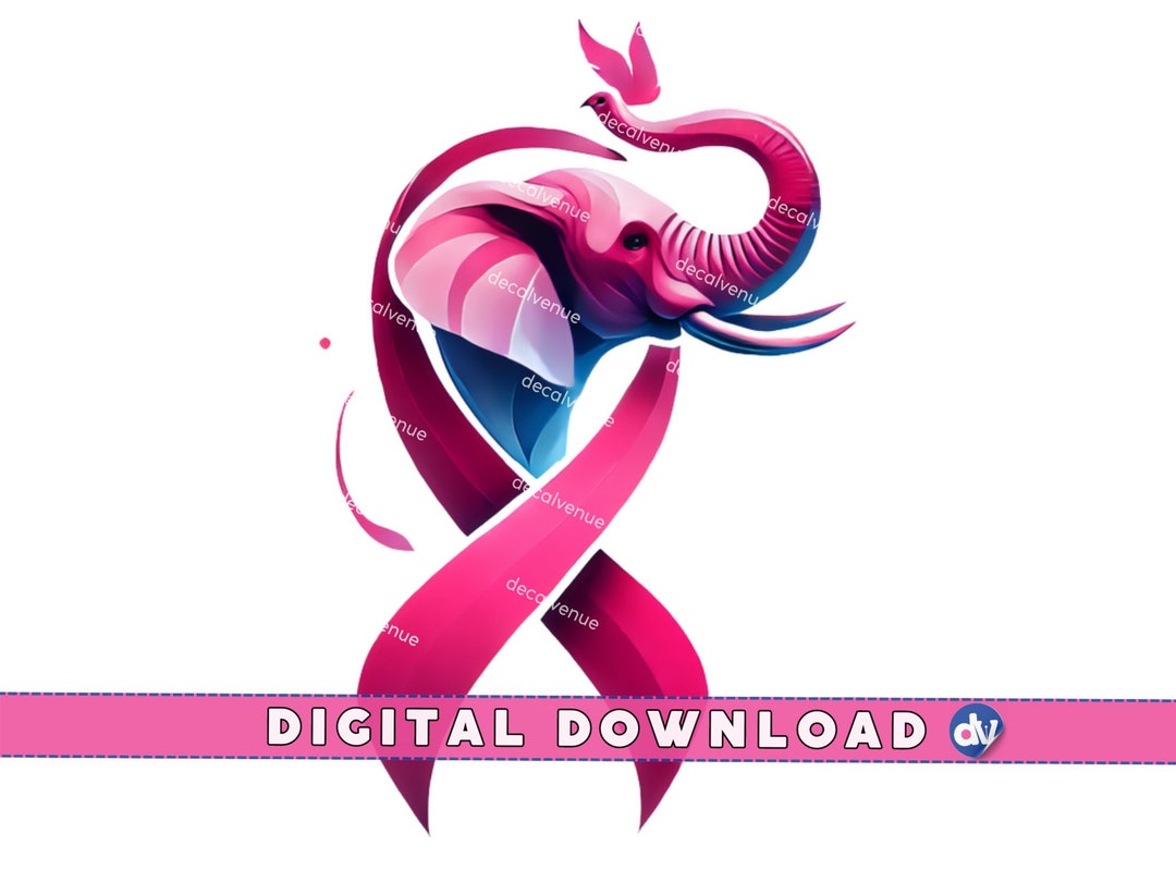 Pink Elephant Ribbon Pink Ribbon Elephant PNG, Breast Cancer Awareness Clipart (digital ...