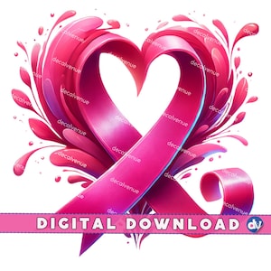 Fita em forma de coração de câncer de mama PNG Download digital Clipart Arte imprimível Dtg Dtf Canecas Camisetas Design de sublimação Imprimir