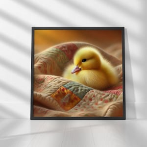 Duckling on Patterned Quilt Printable Art Digital Download, Wall Art Print | Square Prints | Print up to 30&quot;
