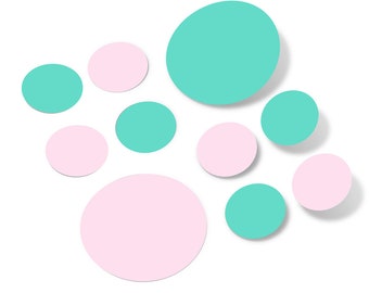 Baby Pink / Mint Green Vinyl  Polka Dot Wall Decals Circles Stickers (Peel & Stick Decal Circle Dots) Nursery Kids Room Bathroom Decor Kit