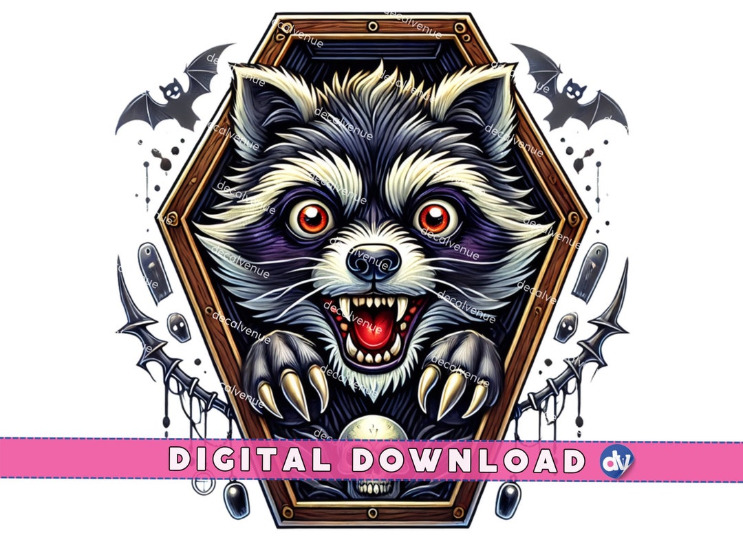 Gothic Raccoon Vampire Clipart: Halloween Coffin PNG (digital Download ...