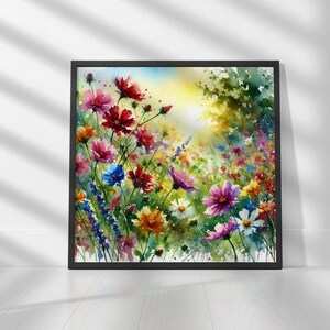 Wild Meadow - Field of Flowers in Bloom Printable Art Digital Download, Wall Art Print | Square Prints | Print up to 30"
