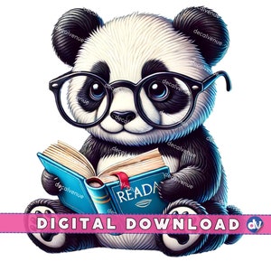 Panda Com Óculos De Leitura Livro Aberto PNG Download Digital Clipart - Arte imprimível para Dtg Dtf Vestuário Canecas Camisetas Design de sublimação Impressão