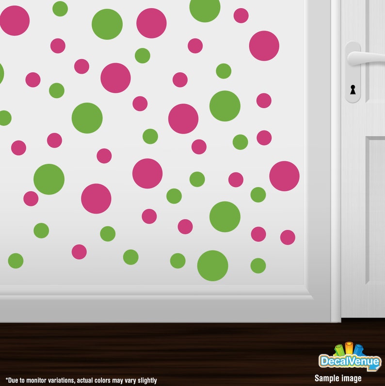 Set Of 30 Hot Pink Lime Green Vinyl Polka Dot Wall Decals Circles Stickers L Stick Decal Circle Dots