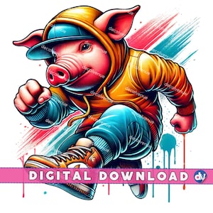 Pig Hoodie Urban Vibes PNG Digital Download Clipart - Printable Art for Dtg Dtf Apparel Mugs T-Shirts Sublimation Design Print