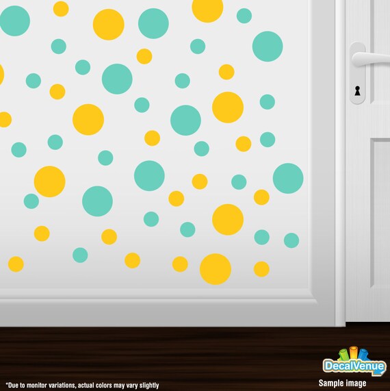 Set of 30 Turquoise//Yellow Circles Polka Dots Vinyl Wall Graphic Decals Stickers