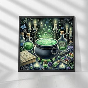 Witches Brew - Cauldron with Bubbling Potion Watercolor Printable Art Digital Download, Wall Art Print | Square Prints | Print up to 30&quot;