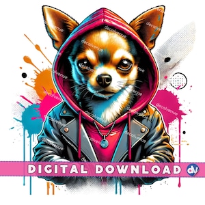 Chihuahua Dog Hoodie Urban Vibes PNG Digital Download Clipart - Printable Art for Dtg Dtf Apparel Mugs T-Shirts Sublimation Design Print