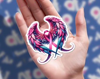 Pink Ribbon Wings Sticker, Breast Cancer Angel Memorial Art, Waterproof Vinyl Decal