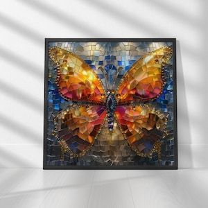 Vlinder mozaïek juwelen afdrukbare kunst digitale download, Wall Art Print | Vierkante afdrukken | Afdrukken tot 30&quot;