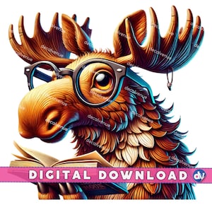 Orignal dans des lunettes de lecture livre ouvert PNG en téléchargement numérique Clipart imprimable Art Dtg Dtf Mugs T-Shirts Sublimation Design impression