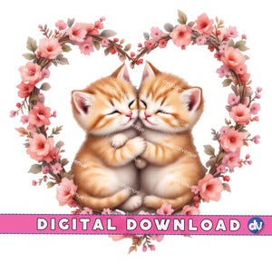Blottir les chatons sur une couronne de coeur PNG en téléchargement numérique Clipart imprimable Art Dtg Dtf Mugs T-Shirts Sublimation Design impression