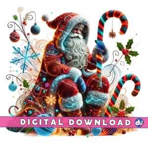Santa Leuchtende Weihnachten PNG Digital Download Clipart - Druckbare Kunst für Dtg Dtf Bekleidung Tassen T-Shirts Sublimationsdesign Druck
