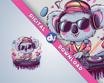 Koala Sunglasses DJ Party Clipart PNG Digital Download - Printable Art for DTG Mugs T-Shirts Sublimation Design Print