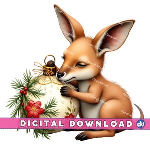 Baby Känguru schläft auf Weihnachten Ornament PNG Digital Download Clipart Druckbare Kunst Dtg Dtf Tassen T-Shirts Sublimation Design Print