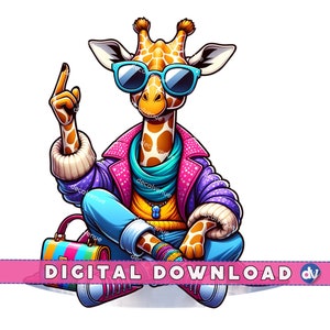 Modische Giraffe Cool Art Digital Download, lustige Giraffe PNG, trendige Tier Kunst zum ausdrucken, Hipster Giraffe Decor