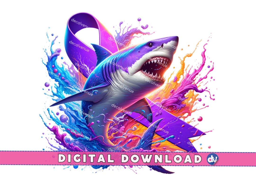 Purple Shark Awareness Ribbon PNG: Sublimation Clipart (digital ...