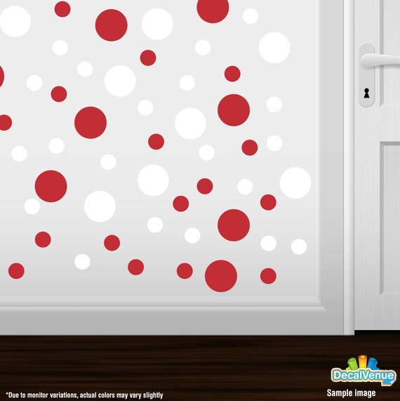 Set of 30 Red / White Vinyl Polka Dot Wall Decals Circles Etsy