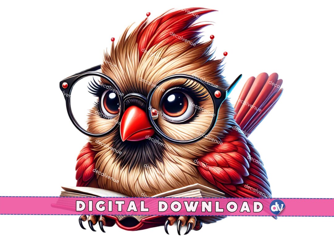 Female Cardinal in Reading Glasses Open Book PNG Digital Download ...