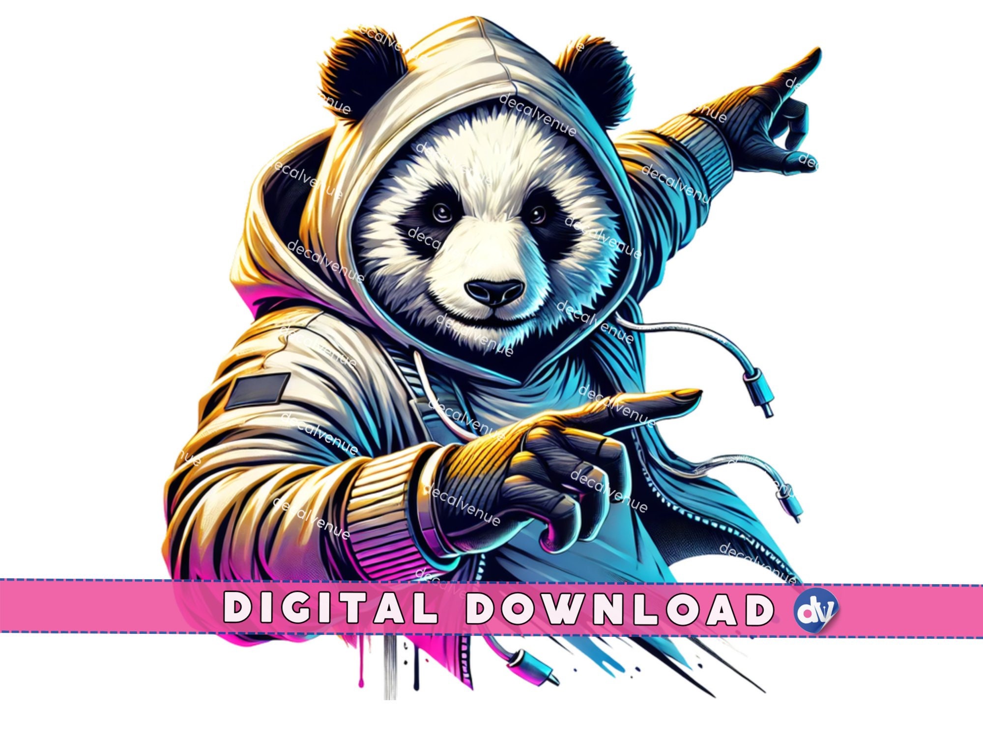 Panda Hoodie Urban Vibes PNG Digital Download Clipart Printable