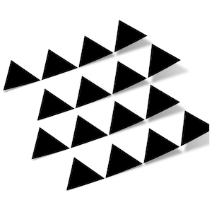 May include: Black and white geometric pattern of overlapping triangles. The triangles are arranged in a staggered pattern, creating a sense of movement and depth.