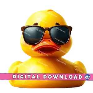 Pato con gafas de sol, pato genial, descarga digital, arte divertido para imprimir, pato amarillo PNG, lindo pato para imprimir, arte digital con estilo de pato. Pájaro