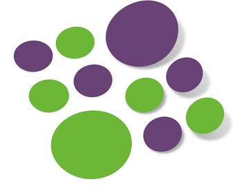 Lime Green / Purple Vinyl Polka Dot Wall Decals Circles Stickers (Peel & Stick Circle Dots) for Nursery Kids Room Bathroom Decor Kit