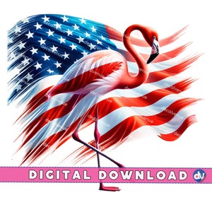 Patriotic Flamingo PNG: American Flag Sublimation Design (Digital Download)